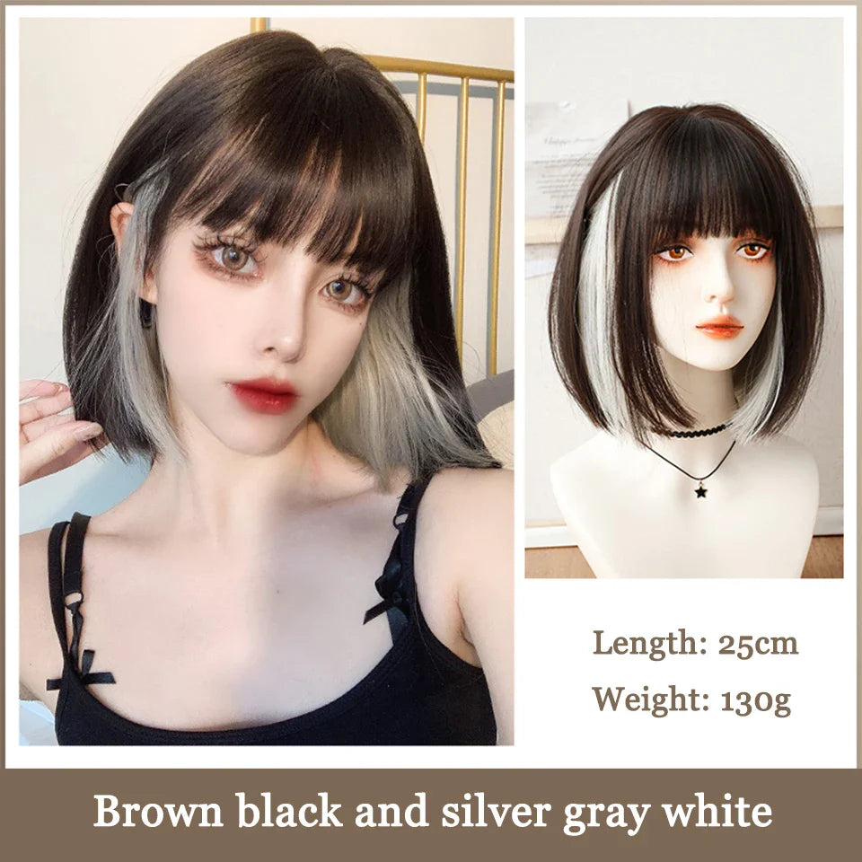 LM Dark Brown Wig Long Wave Wigs for Women Synthetic Hair Wig With Bangs Heat Resistant Party Daily Natural Use