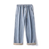 2022 Winter New Men's Wool Jeans Street Warm Trousers Brushed Thickened Straight Leg Pants Casual Light Blue Pants