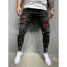 White Embroidery Jeans Men Cotton Stretchy Ripped Skinny Jeans High Quality Hip Hop Black Hole Slim Fit Oversize Denim Pants