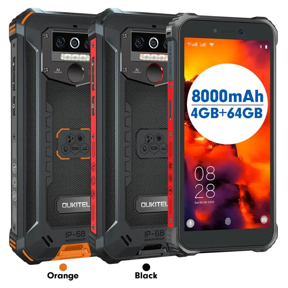 OUKITEL WP5 Pro IP68 Rugged Smartphone 4GB 64GB 8000mAh 5.5"HD+ Octa Core Android10 Mobile Phone 13MP Triple Camera Cell Phone