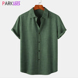 Green Cotton Linen Shirt Men 2023 Summer Brand Short Sleeve Casual Confortable Shirt Lightweight Hippie Beach Wedding Yoga Shirt