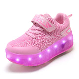 Kid Sneakers Spider Cartoon Mesh Usb Charge Luminous Shoes Outdoor Sport Roller Skates Child Skate Shoes Boys Girls Casual Shoes