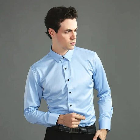 Men's Silk Shirts Long Sleeve Drill Button Solid Color 3XL Silky Business Formal Social No Iron and Wrinkle Soft Fashion Clothes