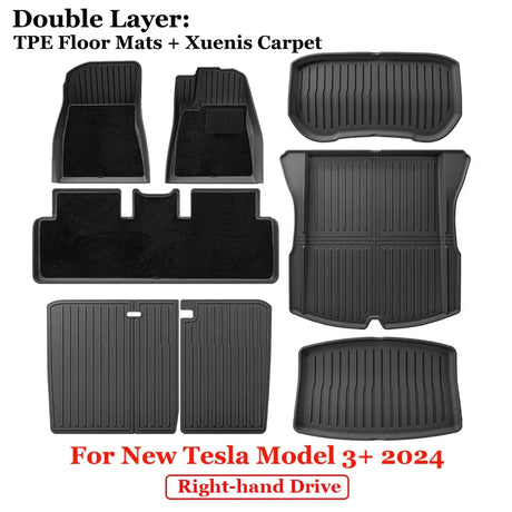 For 2024 New Tesla Model 3 Highland Floor Mats TPE All Weather Front Rear Cargo Liner Mat, Waterproof Anti-Slip Mats Accessories