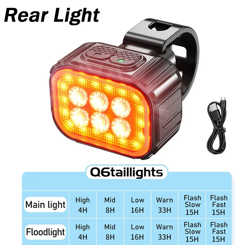 Q6 Bicycle Light Super Bright Cycling Lamp USB Rechargeable Mountain Road Bike Front and Rear Bike Lights Set Lantern Bike Parts