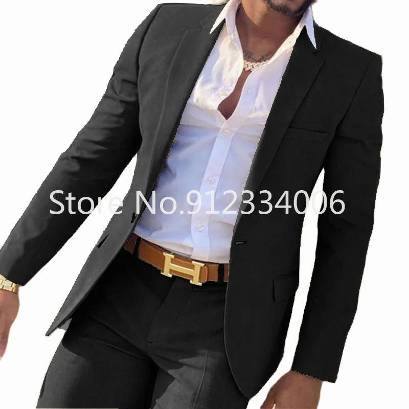 2 Pieces Beige Suit for Men Slim Fit Wedding Groom Tuxedo Groomsmen Suits Male Fashion Smoking Costume Homme Blazer with Pants