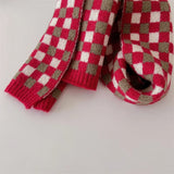 deer jonmi Korean Style New Winter Children Knitted Scarves Plaid Printed Retro All-match Toddlers Kids Warm Shawl