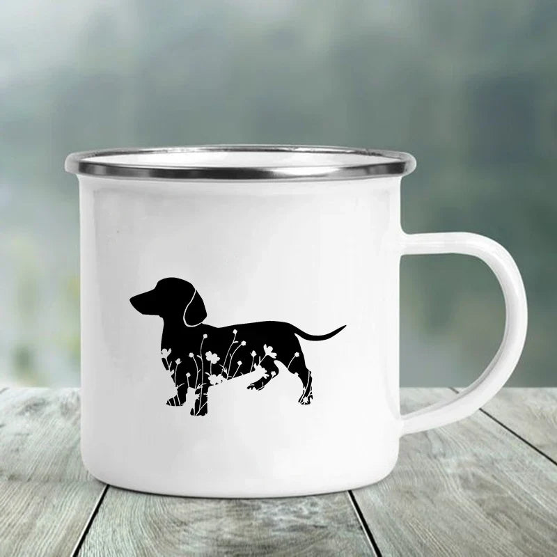 I Love Dachshunds Printed Enamel Mug Creative Glass Coffee Drinks Dessert Milk Cup Glass Vintage Heatable Handle Drinkware Gifts