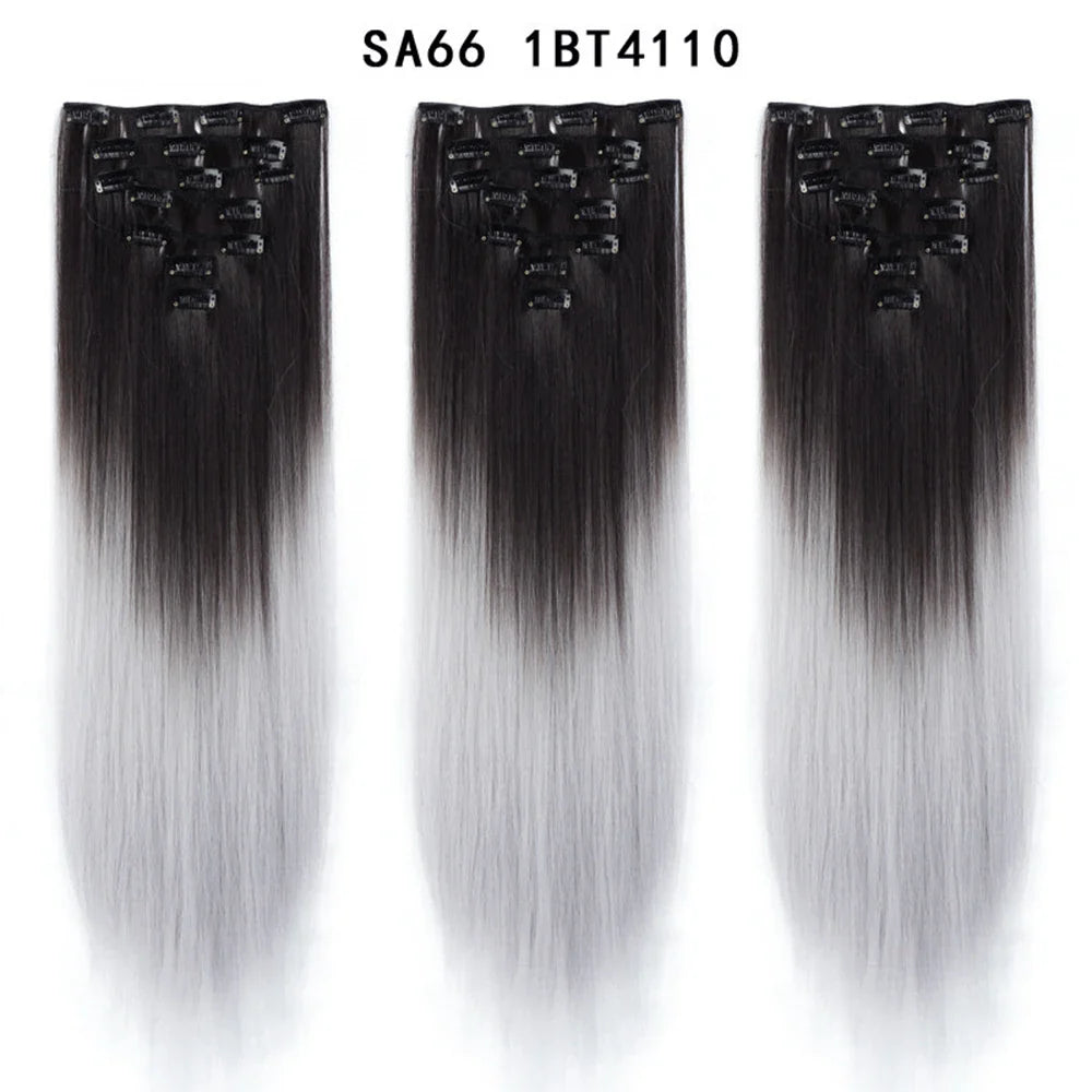 Set Hair Clip In Hair Extensions With Clips Hairpieces Synthetic Extension False/Fake Hair Blonde Eunice Hair Long Hair Pieces