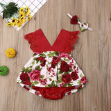 Newborn Baby Girl Princess Rompers Floral Print Sleeveless Cotton Lace Jumpsuit Headband Sunsuit Baby Summer Clothing 0-24M