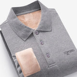 Winter New 100% Cotton Embroidery Plush Thickened Polo Shirt Loose Men's Long Sleeve T-shirt R60/R70