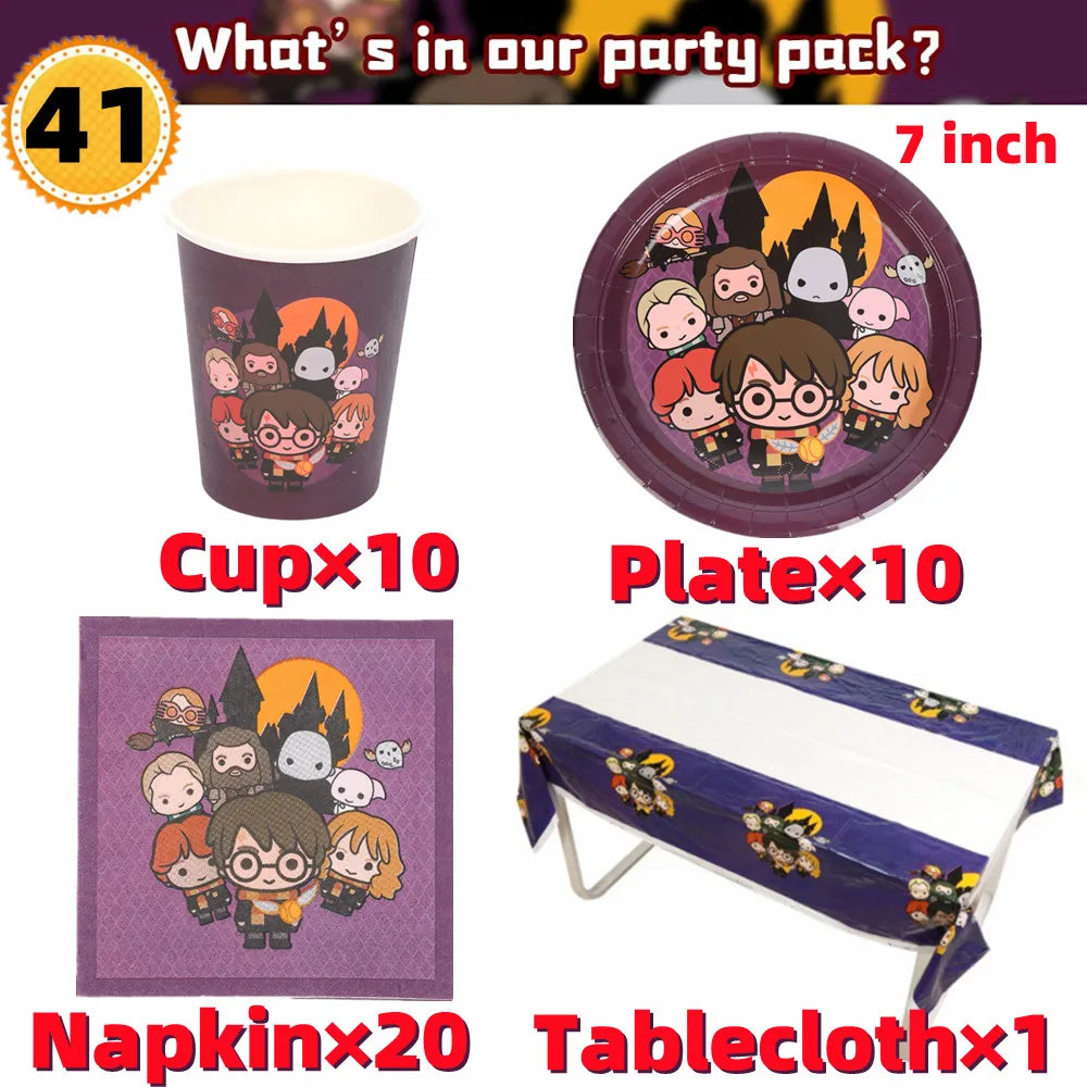 Magic Cartoon Party Decoration Set Disposable Tableware Kids Paper Napkin Cup Plate Baby Shower Magician Birthday Party Supplies