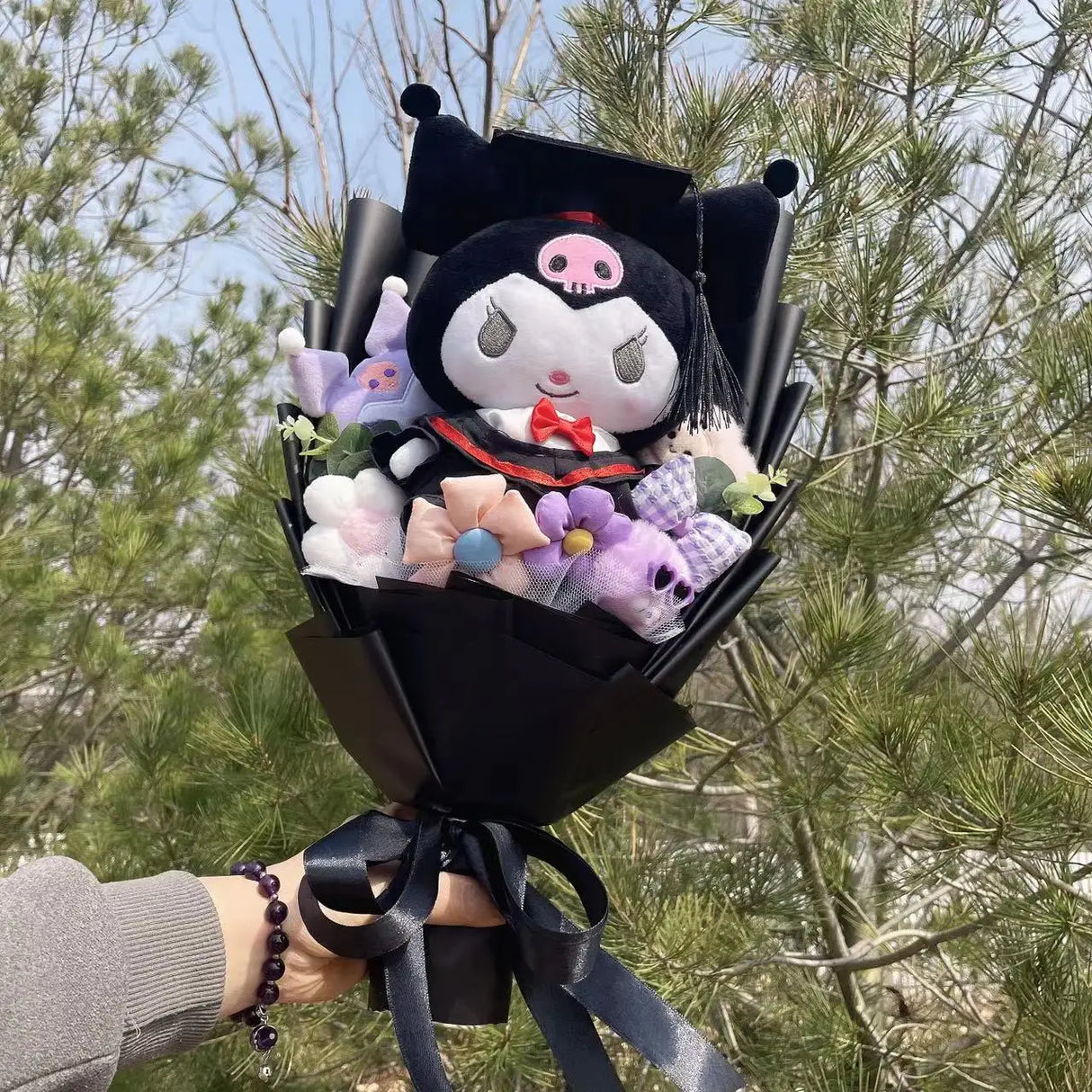 Cartoon My Melody Kuromi Cinnamoroll With graduation hats Handmade Sanrio Bouquet Valentine's Day Christmas Graduation Gifts