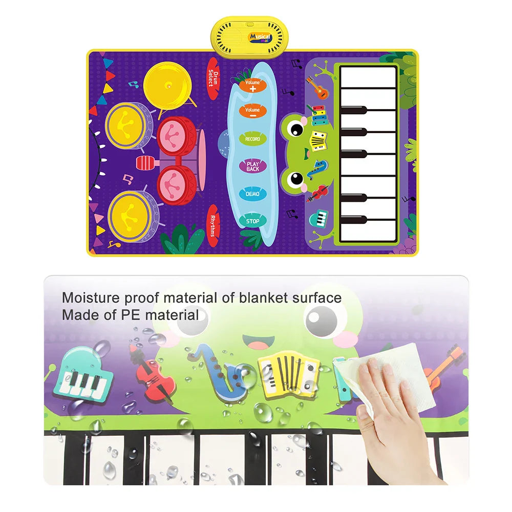 2 In 1 Baby Musical Instrument Piano Keyboard & Jazz Drum Music Touch Playmat Mat Early Education Toys for Kids Gift