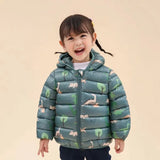 1-5 Years Baby Boy Hooded Lightweight Down Jacket Kids Girl Cartoon Dinosaur Zipper Coats Autumn Winter Warm Christmas Outerwear