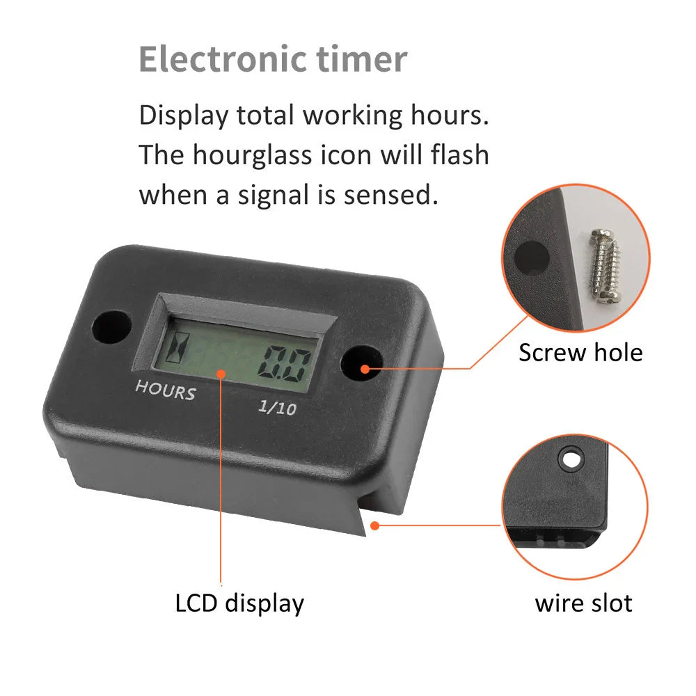 Waterproof Digital Hour Meter LCD Display Portable Engine Gauge Hour Meter For Motorcycle/Boat Engines Counter Hour Meter FE04