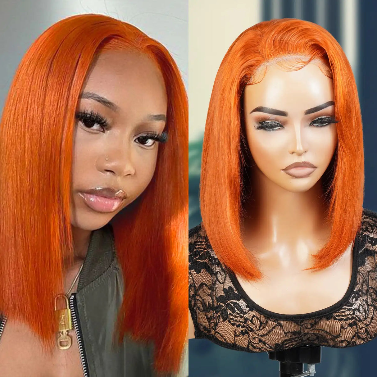 Glueless Ginger Orange Bob Lace Front Wig Human Hair Wear and Go Bob Lace front Human Hair Wigs 4x4 5x5 Closure Glueless Wig