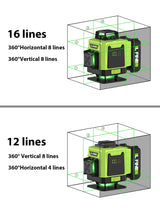 LFINE 3D/4D Laser Level 12/16 Lines Horizontal And Vertical With Remote Control 8 Lines 360°Self-leveling Laser Levels