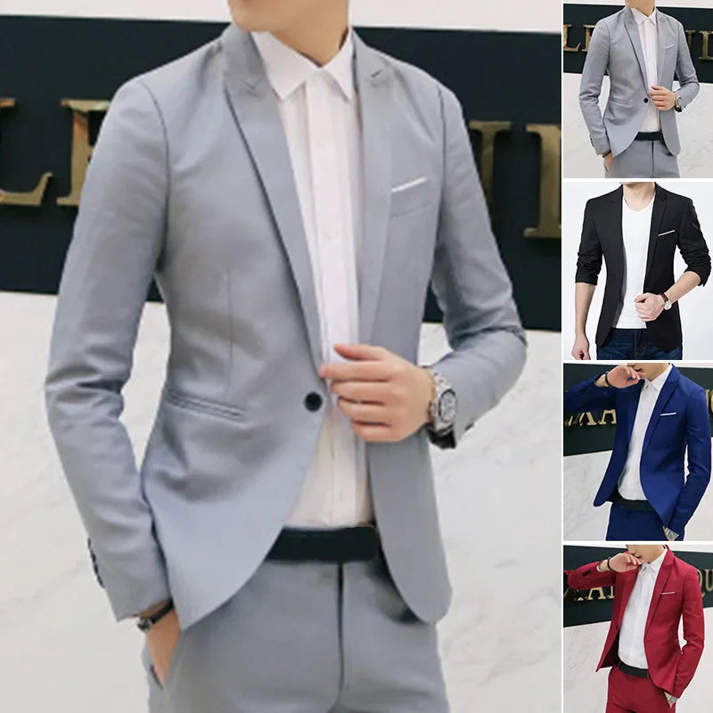 Men's Casual Slim Fit Formal Button Suit Blazer Coat Jacket Tops Mens Wedding Tuxedos Suits Blazer Masculino M -3XL Fashion