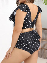 0XL - 4XL Polka Dots Bikini Large Size Swimwear Plus Size Women Swimsuit Female Two-pieces Bikini set Bather Bathing Suit V3745