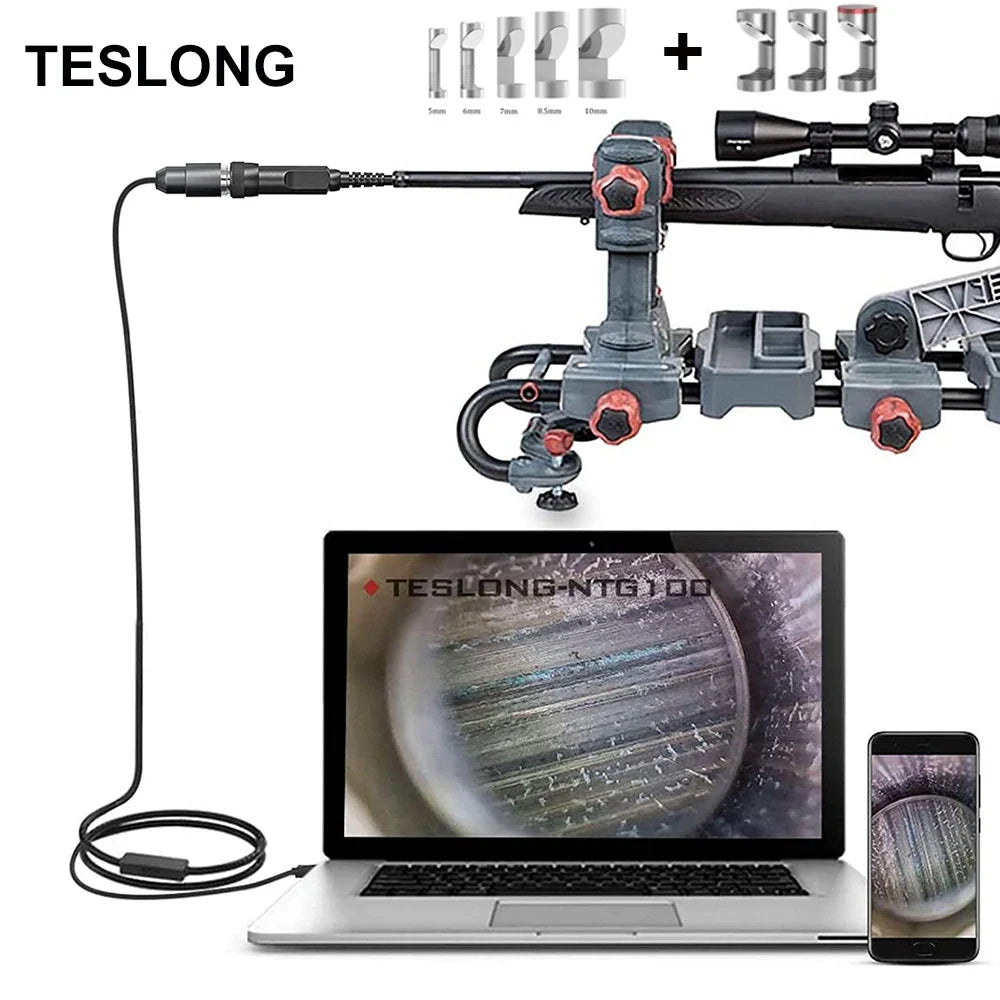 TESLONG NTG100 5mm Lens Rifle Borescope Camera 1.2m Flexible Probe Visual Barrel Inspection Tool with 8pcs Side Mirror