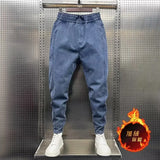 Fashion Street Style Skinny Jeans Men Warm Plus Velvet Denim Pants Vintage wash Solid Denim Trouser Mens Casual denim Pants