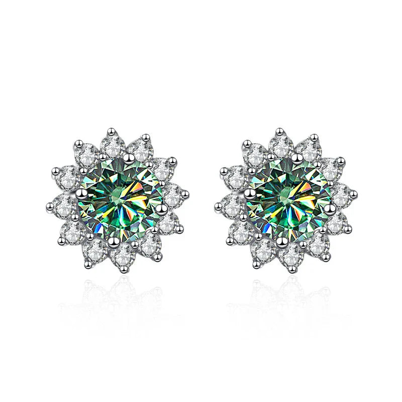 JoyceJelly 1 carat D Color Moissanite Diamond Earrings S925 Sterling Silver Jewelry For Women Sunflower Shaped Ear-studs Wedding