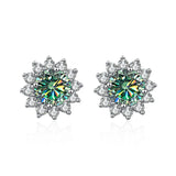 JoyceJelly 1 carat D Color Moissanite Diamond Earrings S925 Sterling Silver Jewelry For Women Sunflower Shaped Ear-studs Wedding