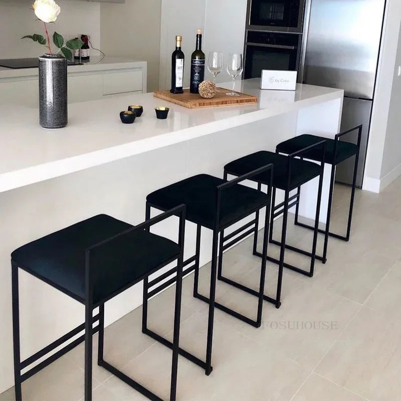 Reinforce Counter Bar Stool Metal Nordic Design European Bar Chair Minimalist Dinning Black Legs Taburetes De Bar Furniture