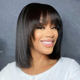 Debut Straight Bob Human Hair Wigs With Bangs Short Brazilian Human Hair Bob Wigs For Woman Full Machine Made Human Hair Wigs