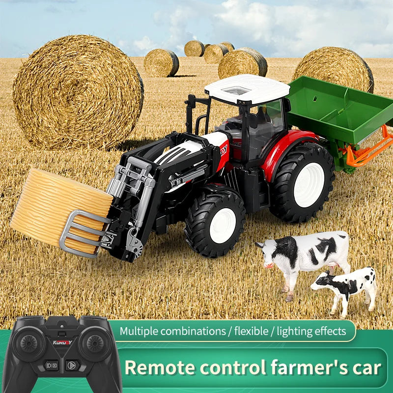 RC Farm Car Tractors Trailer 2.4G Radio Controlled Cars Farming Simulator Truck Miniature Farmer Animal Model Toys Children Boy