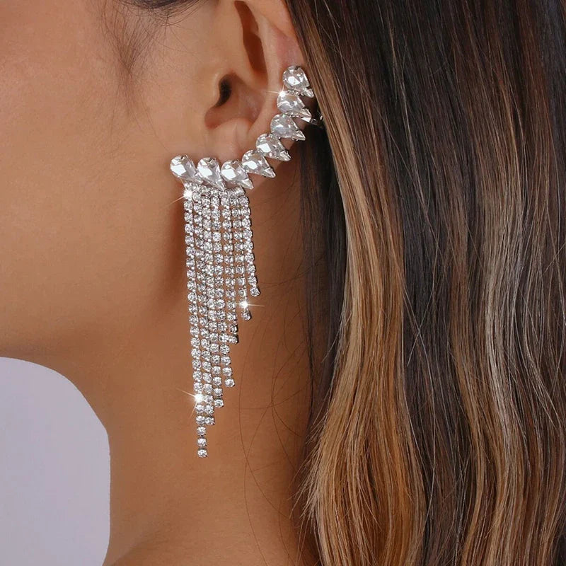 New Luxury Rhinestone Women's Earrings Tassel Crystal Hanging Earrings Wedding Shiny Statement Party Jewelry