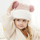 1-7Y Winter Baby Hat Scarf One-Piece Pompom Knit Hat for Kids Warm Neck Ball Cap for Girls Boys Windproof Beanies Infant Cap