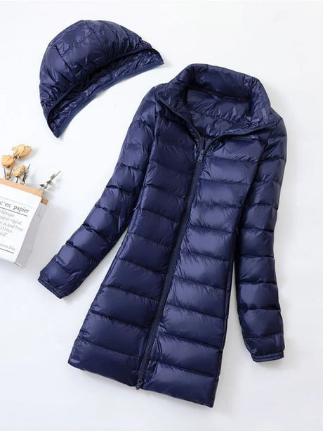 Women Hood Detachable Winter Puffer Jackets 2023 Ultra Light Hooded Duck Down Coats Fashion Office Lady Long Feather Parkas 7XL