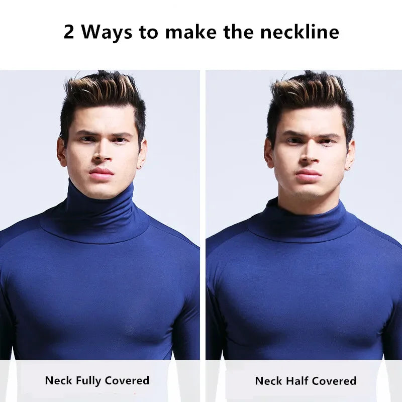 High Collar Undershirts Men Long Sleeve Tops Thermal Turtleneck Slim Fit Underwear T-shirt Modal Pullover Young Male Base Tees