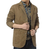 New Men Blazer Spring Autumn Cotton Denim Jackets Business Casual Slim Fit Solid Color Outwear Male Coat M-5XL Hot Selling