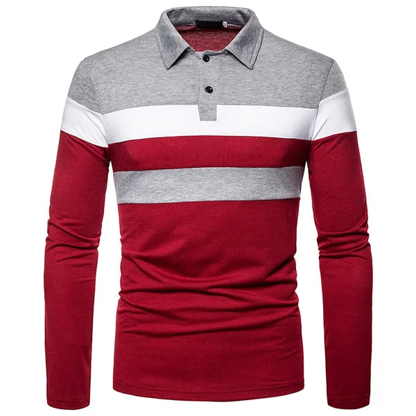 Men's Long Sleeve Contrasting Colors Polo T-shirt Casual Polo Shirts