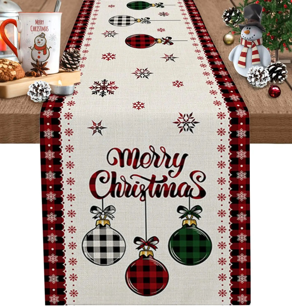 Merry Christmas Tree Ball Linen Table Runners Holiday Party Decor Reusable Dining Table Runenrs Wedding Navidad Decorations