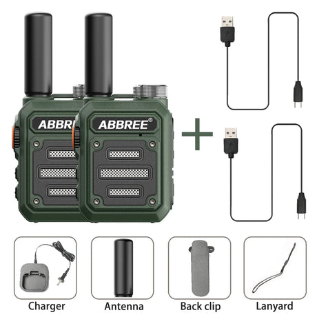 2PCS ABBREE AR-63 Mini Walkie talkie Wireless Copy Frequency Ham Radio for Hunting UHF Professional Communicator Type-C Jack