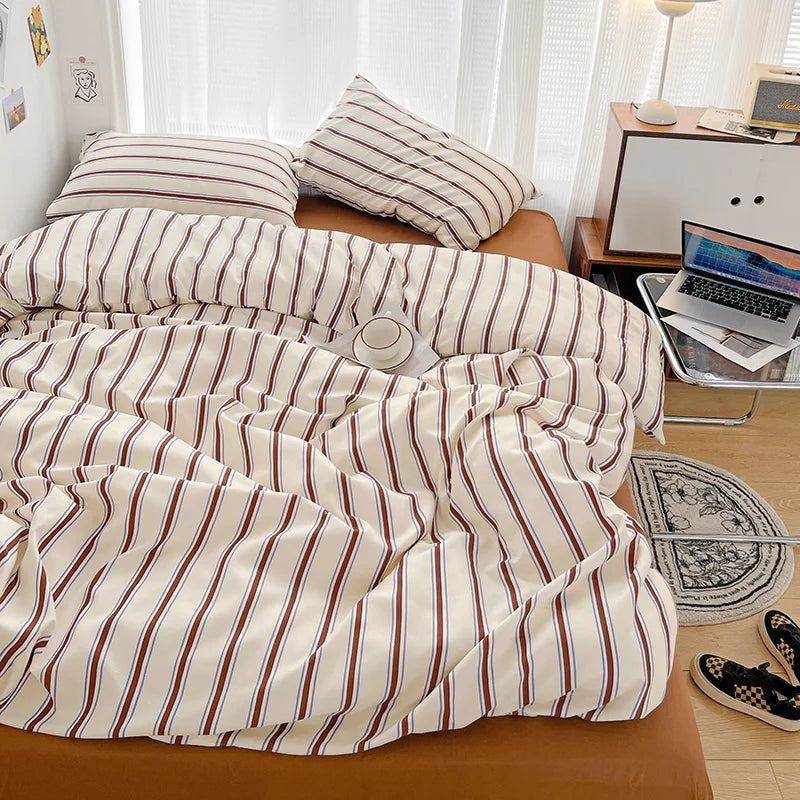 Nordic Sling Bed 150 Bedding Sets Stripes Duvet Cover Set Quilt Cover Bed Sheet Quilt Sets Queen Size INS Blogger Comforter Sets