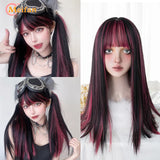 MEIFAN Long Lolita Ombre Harajuku Wig With Bang Red Blue Wave Curly Cosplay Wig Heat Resistant Synthetic Jellyfish Head Wigs