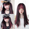 MEIFAN Synthetic Long Straight Lolita Wig with Bangs Wig Girl Cute Mixed Black Red Blonde Cosplay Party Halloween Harajuku Wig