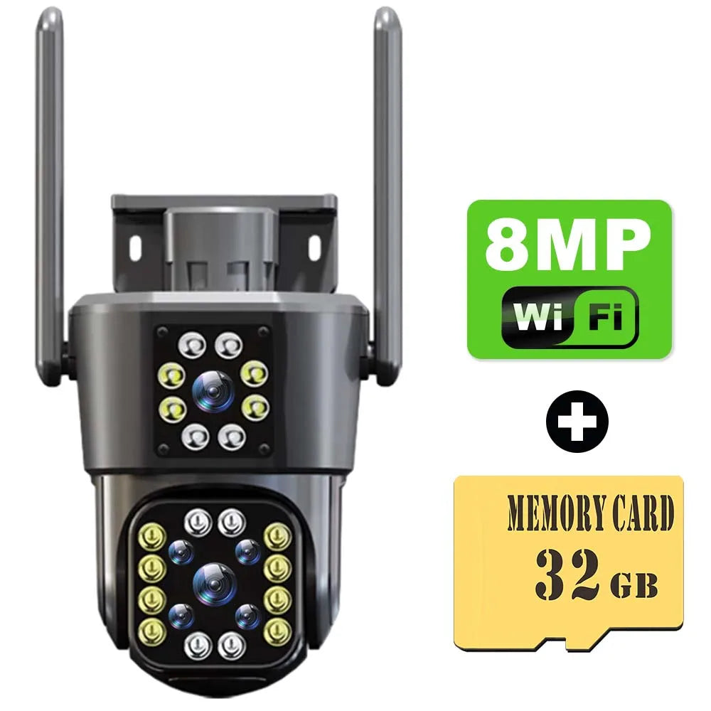 6K 12MP Security Camera WiFi Wireless Outdoor Three Screen IP Cam Home Protection Auto Tracking CCTV Video Surveillance