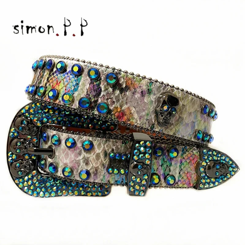 Punk Western Rhinestone Belts for Women Luxury Diamond Strap Cowgirl Cowboy Bling Crystal Pin Wide Buckle Studded Y2K Mens Belts