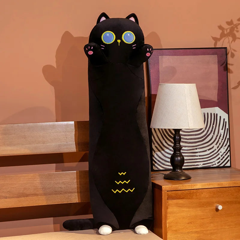 1PC 90~130cm Long Giant Cats Plush Toy Cylidrical Animal Bolster Pillow Cat Stuffed Plushie Children Sleeping Friend Gift