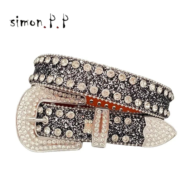 Punk Luxury Strap Diamond Belt Western Crystal Studded Belt Cowgirl Cowboy Rhinestone Belt For Women Men Jean Cinto De Strass