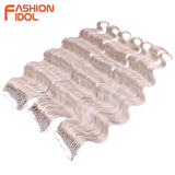 FASHION IDOL 24 Inch Body Wave Crochet Hair Synthetic Goddess Crochet Braids Natural Wavy Ombre Blonde Braiding Hair Extensions