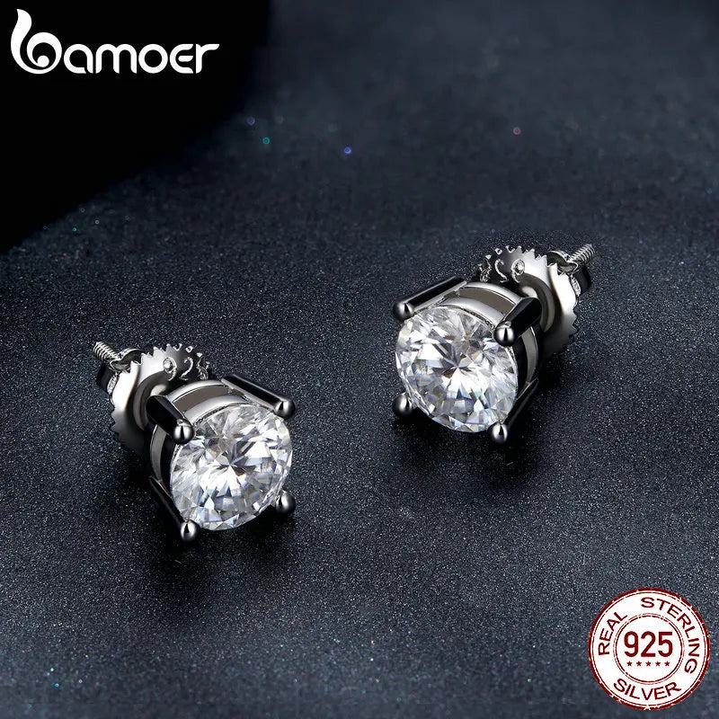 BAMOER Moissanite Earrings for Women Solid 925 Sterling Silver Heart Prong 2CTW D VVS1 Lab Diamonds Sparkling Wedding Jewelry