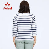 Astrid Autumn Women's t-shirt 2023 Casual Cotton Top Female Plus Size Stripes Tees Rope Diamond craft Long Sleeve Women Clothing