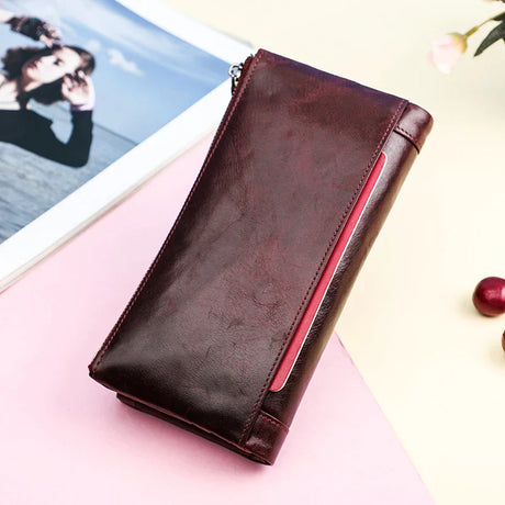 CONTACT'S Genuine Leather Long Women Wallets Luxury Designer Card Holder Coin Purse Money Clip Phone Pocket Unisex Men Wallets